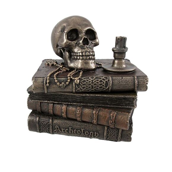 Bronze Wizard`s Study Books and Skull Trinket Stash Box - Picture 1 of 5